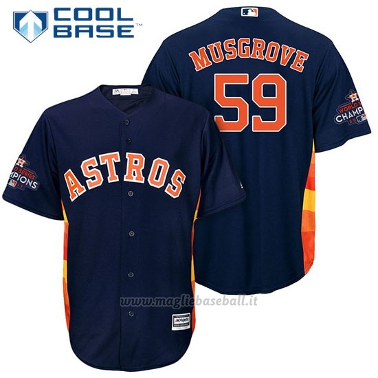 Maglia Baseball Uomo Houston Astros 2017 World Series Campione Joe Musgrove Blu Cool Base